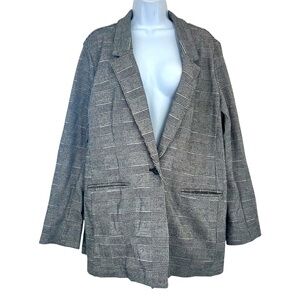 Old Navy Houndstooth Boyfriend Blazer Gray Jacket XL Preppy Acadmia